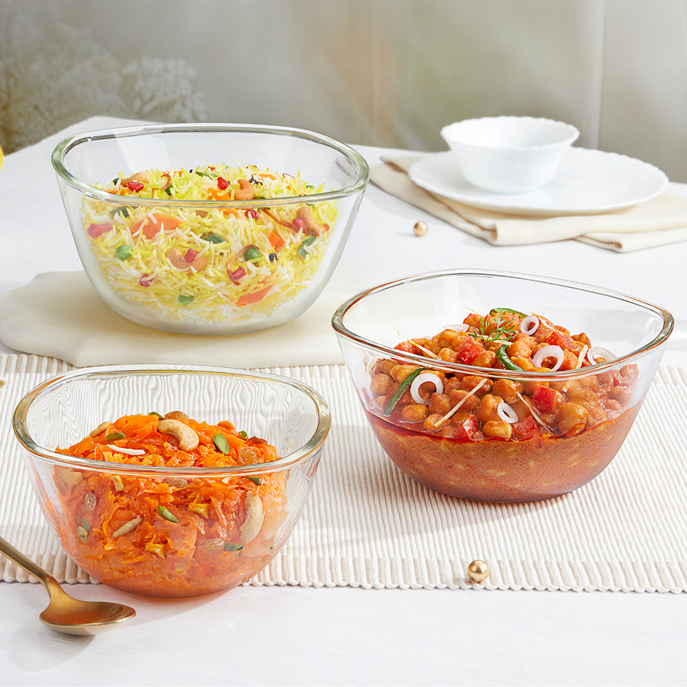 Borosil Square Mixing & Serving Bowl Set