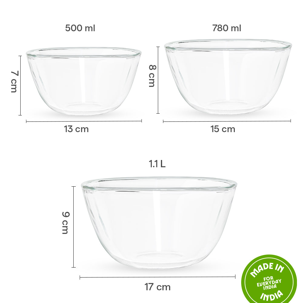 Borosil Square Mixing & Serving Bowl Set