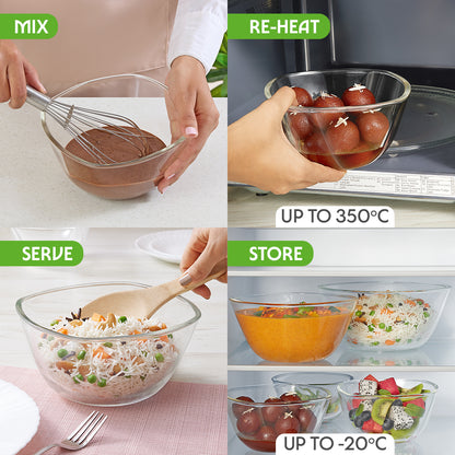 Borosil Square Mixing & Serving Bowl Set