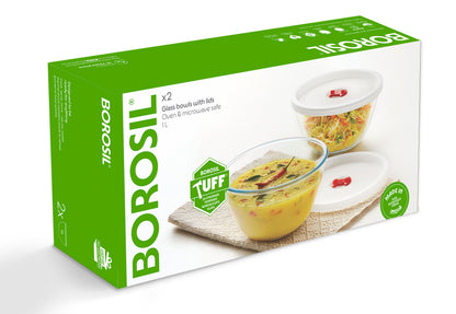 Borosil Tuff-Glass Mixing & Serving Bowl Set with Lid