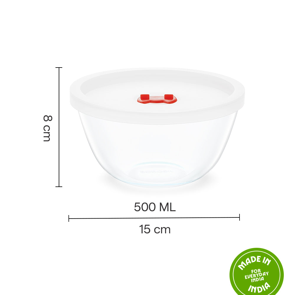 Borosil Tuff-Glass Mixing & Serving Bowl Set with Lid