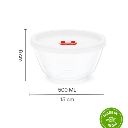 Borosil Tuff-Glass Mixing & Serving Bowl Set with Lid