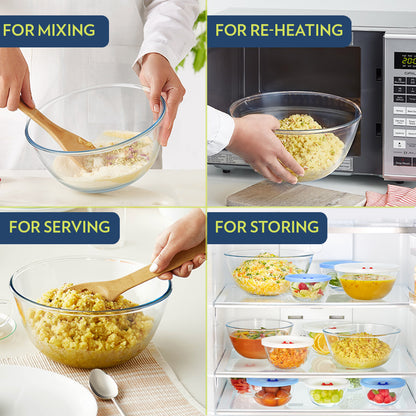 Borosil Mixing & Serving Bowl, White Lid, 1.5 L 1.5 L