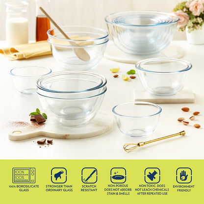 Borosil Mixing & Serving Bowl, White Lid, 1.5 L 1.5 L