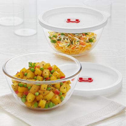 Borosil Mixing Bowl White Lid, Set of 2, 1 L 1 L x 2