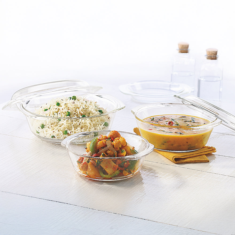 Borosil Round Casserole Set of 3 with Lid