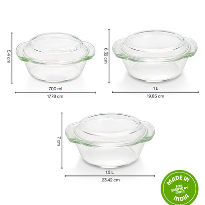 Borosil Round Casserole Set of 3 with Lid