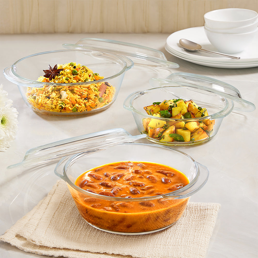 Borosil Round Casserole Set of 3 with Lid