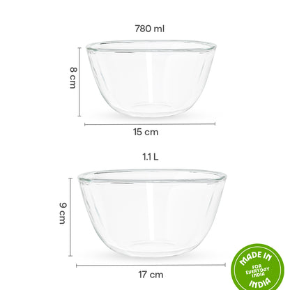 Borosil Tuff-Glass Square Mixing & Serving Bowl Set