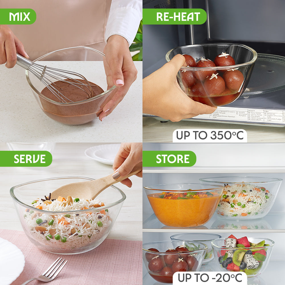Borosil Tuff-Glass Square Mixing & Serving Bowl Set