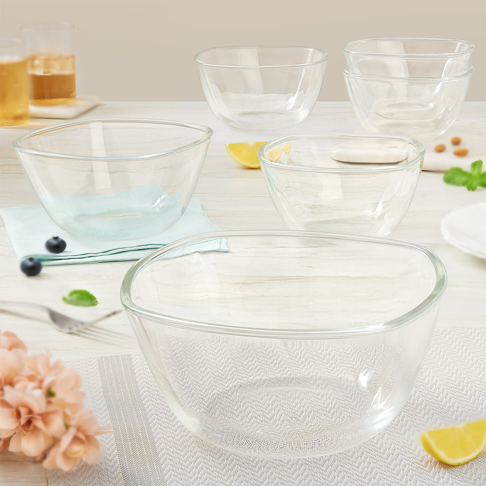 Borosil Tuff-Glass Square Mixing & Serving Bowl Set