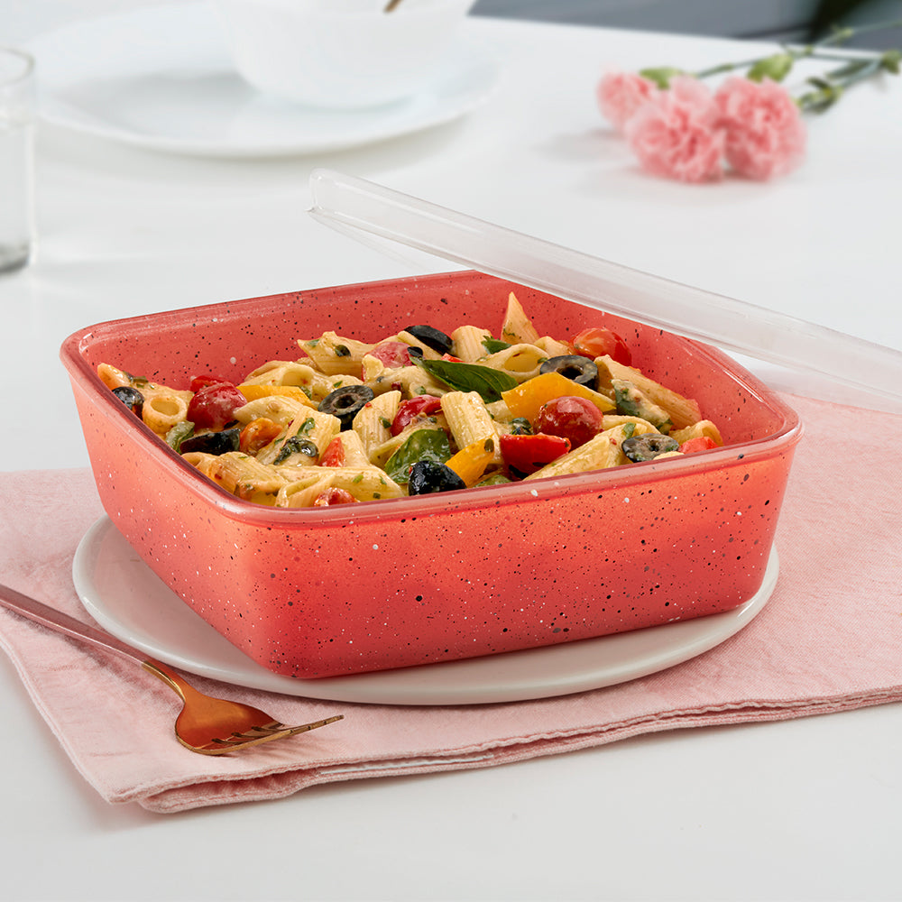 Colours Kube Pink Square Dish with Lid