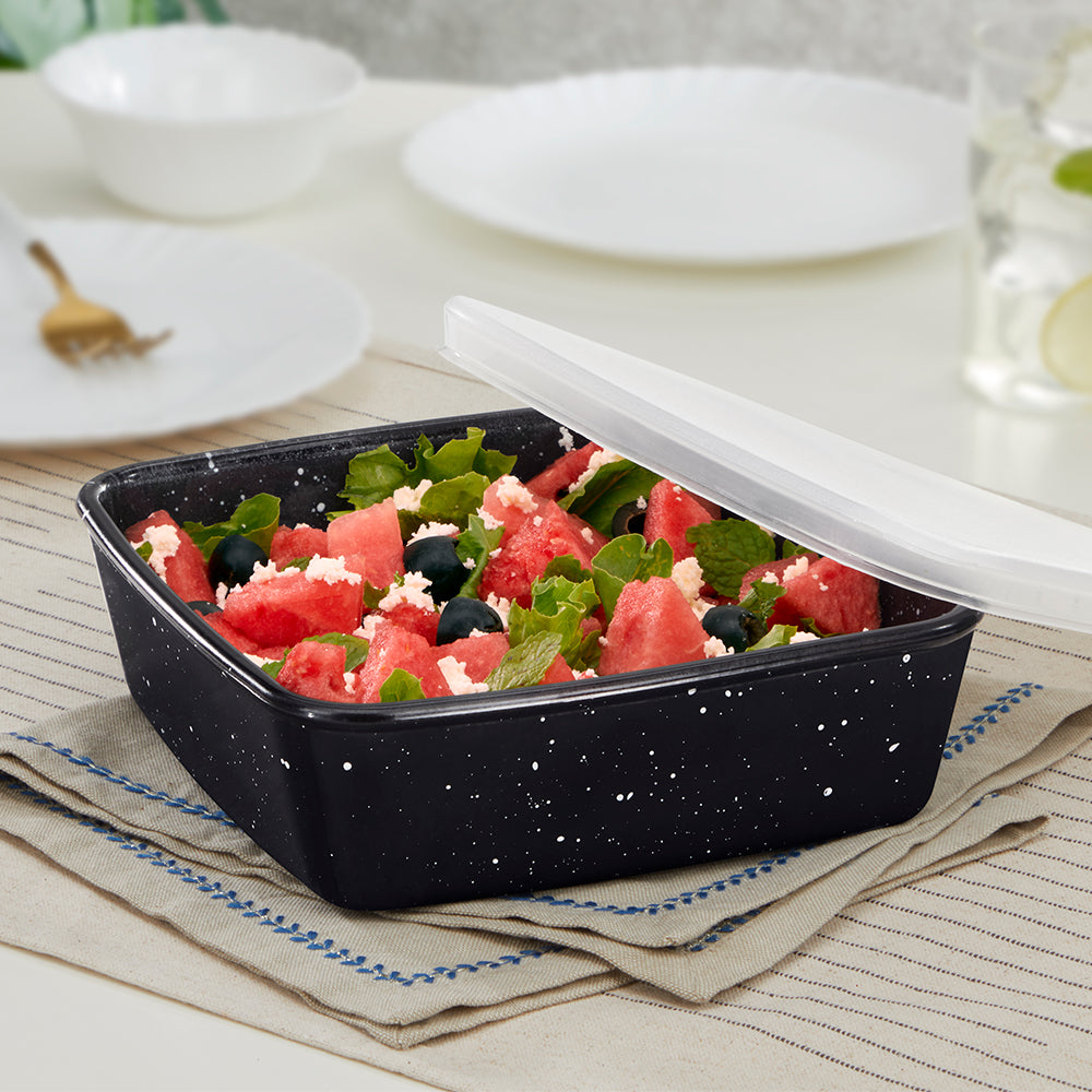 Colours Pebble Black Square Dish with Lid