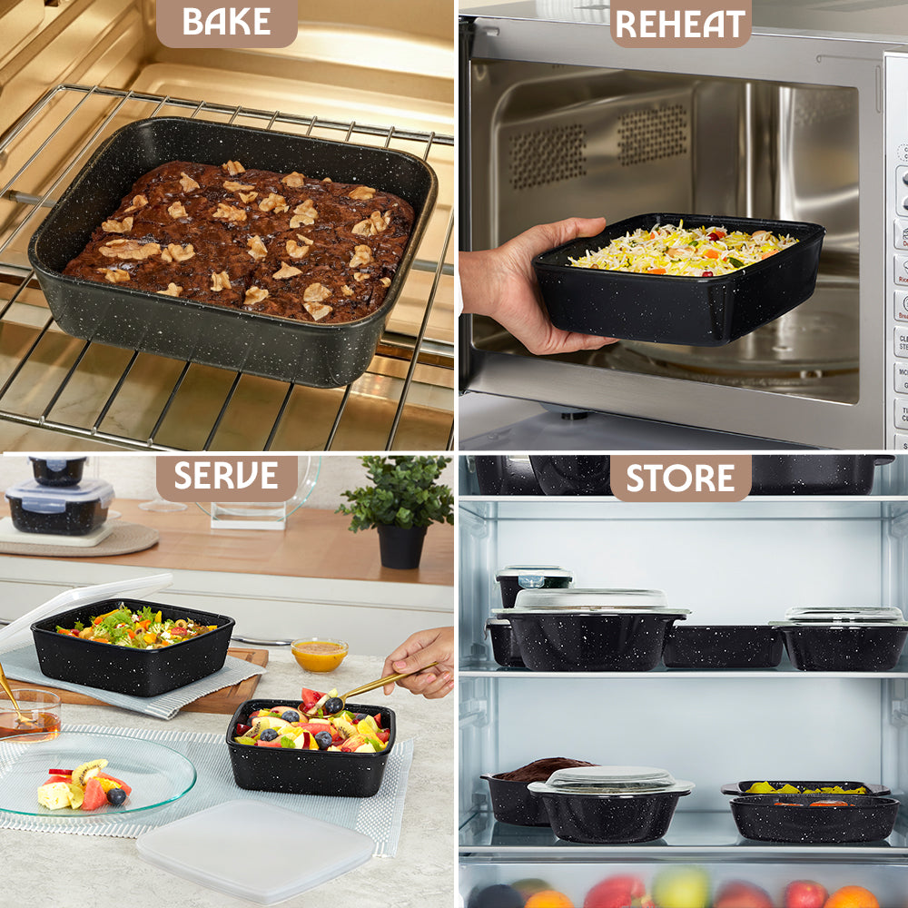 Colors Pebble Black Square Dish with Lid