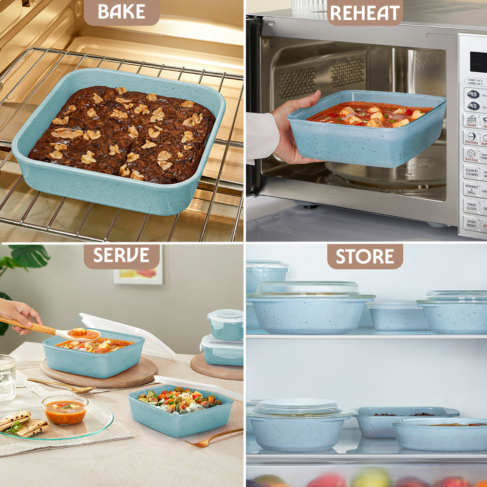 Colors Kube Blue Square Dish with Lid