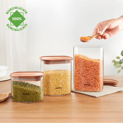 Classic Glass Jar Set with Wooden Lid