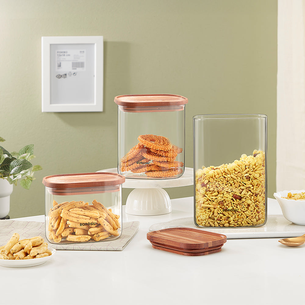 Classic Glass Jar Set with Wooden Lid