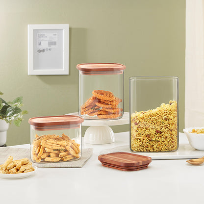 Classic Glass Jar Set with Wooden Lid
