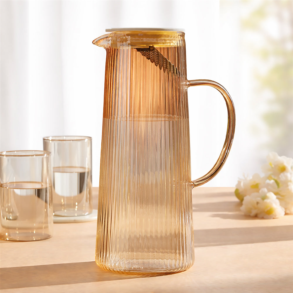 Breeze Amber Glass Jug with Strainer in Lid