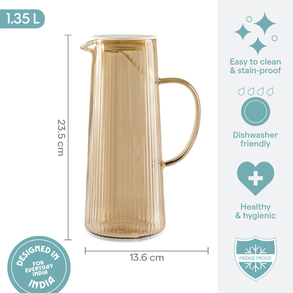 Breeze Amber Glass Jug with Strainer in Lid