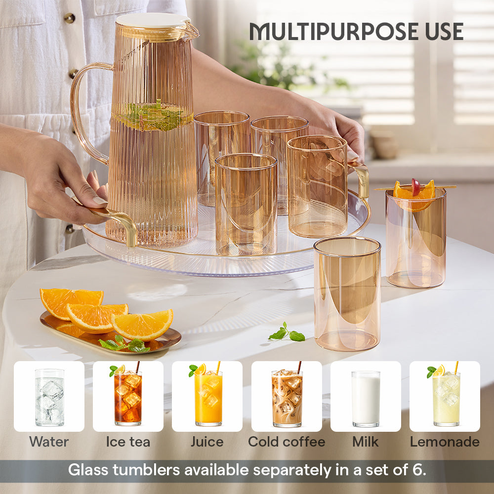 Breeze Amber Glass Jug with Strainer in Lid