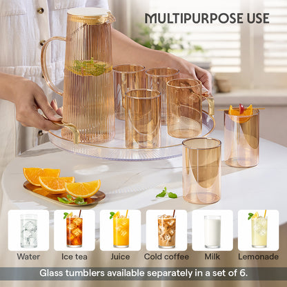 Breeze Amber Glass Jug with Strainer in Lid