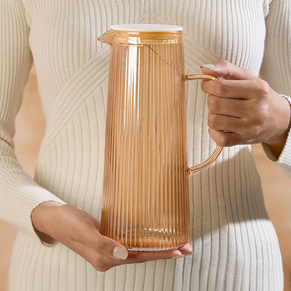Breeze Amber Glass Jug with Strainer in Lid