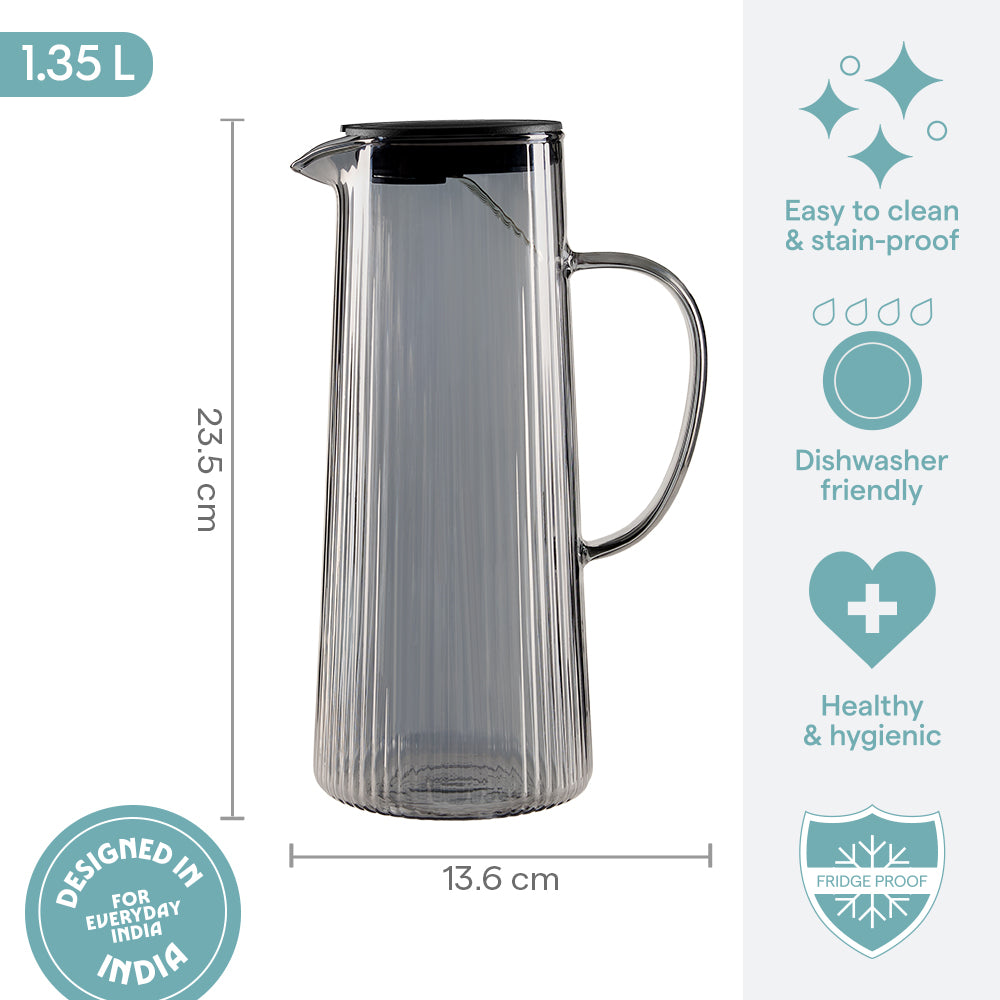 Breeze Grey Glass Jug with Strainer in Lid