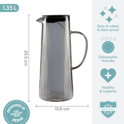 Breeze Grey Glass Jug with Strainer in Lid