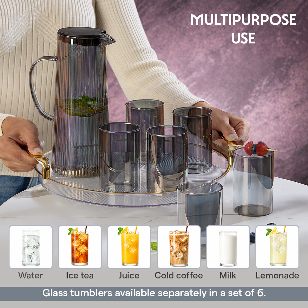 Breeze Grey Glass Jug with Strainer in Lid