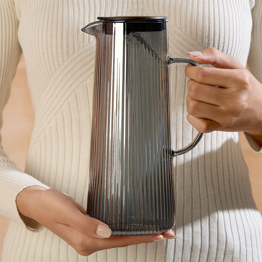 Breeze Grey Glass Jug with Strainer in Lid