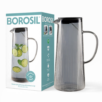 Breeze Grey Glass Jug with Strainer in Lid