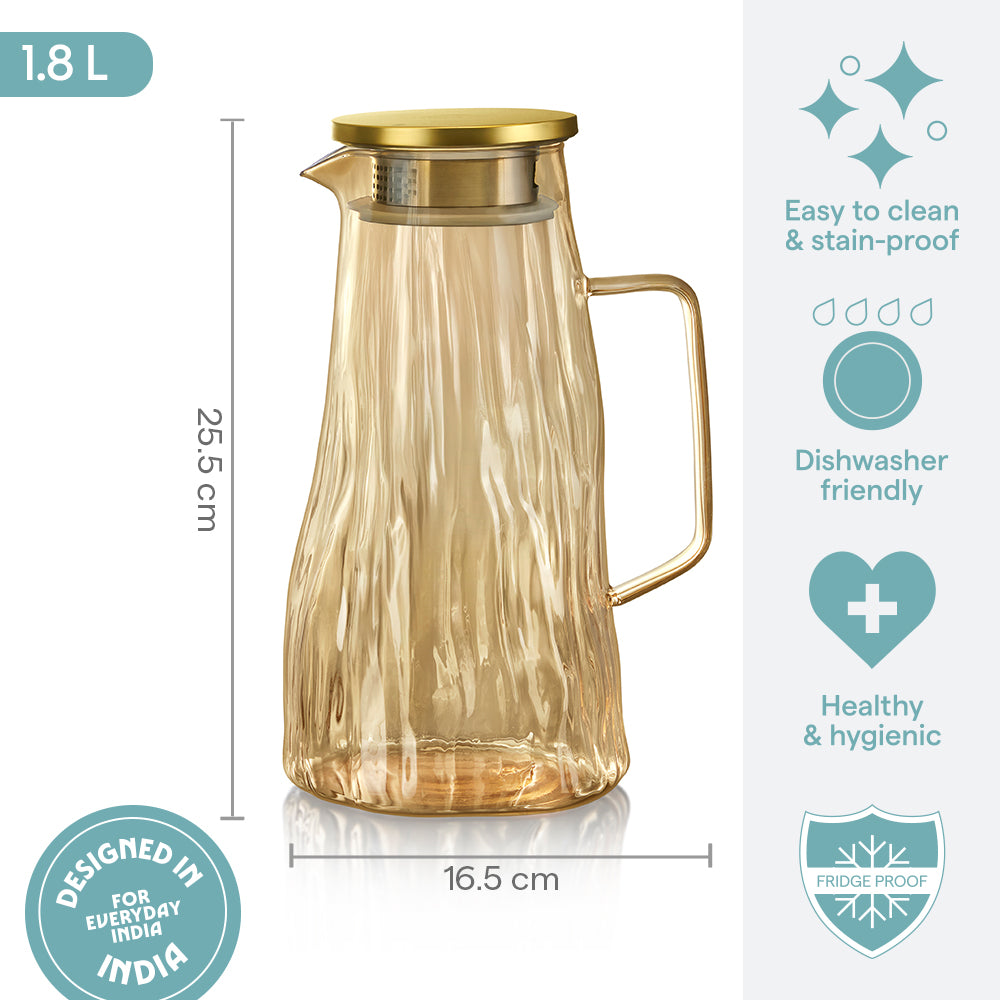 Auk Amber Glass Jug with SS Lid