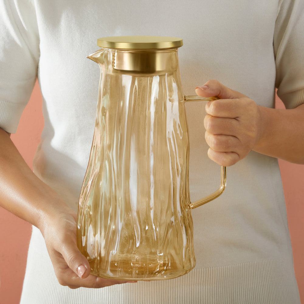 Auk Amber Glass Jug with SS Lid