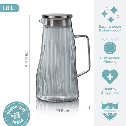 Auk Grey Glass Jug with SS Lid