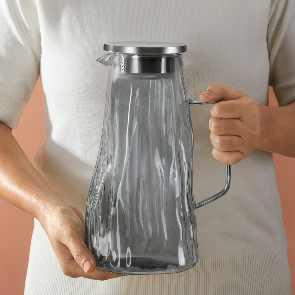 Auk Grey Glass Jug with SS Lid