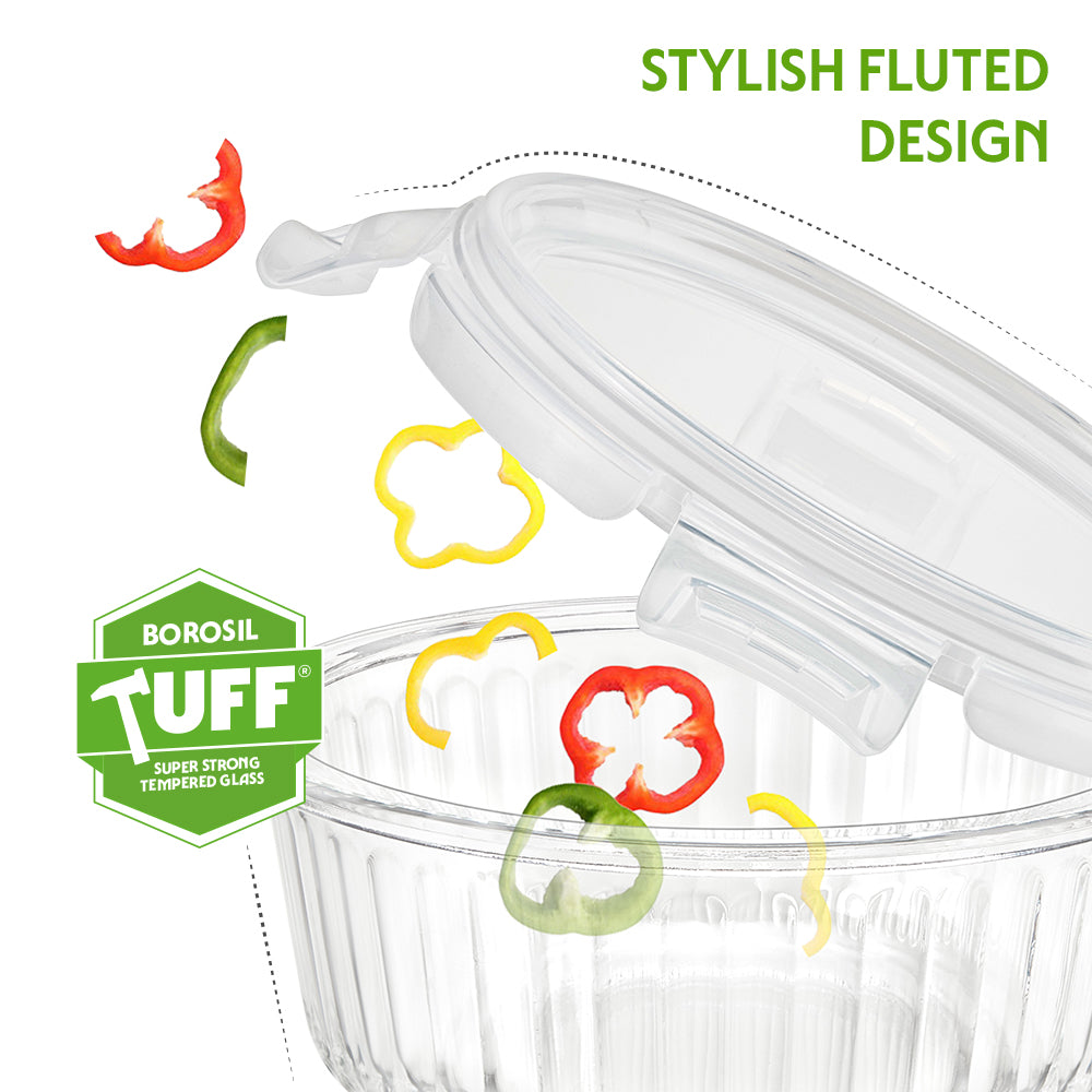 Klip N Store Round Fluted Glass Container