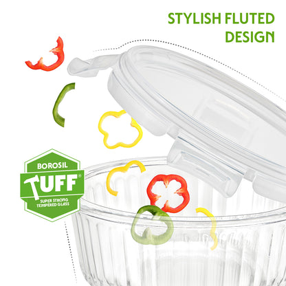 Klip N Store Round Fluted Glass Container