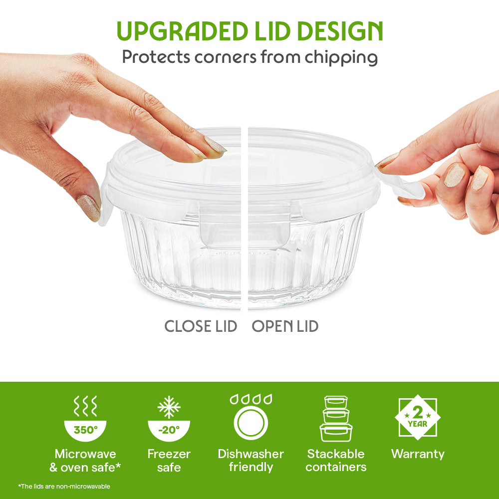 Klip N Store Round Fluted Glass Container