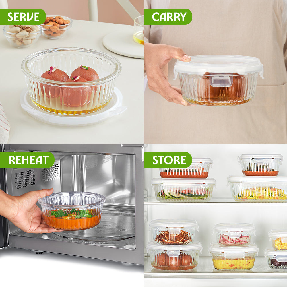 Klip N Store Round Fluted Glass Container