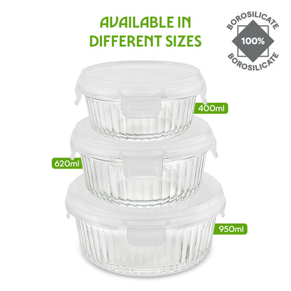 Klip N Store Round Fluted Glass Container