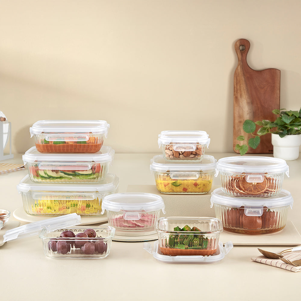 Klip N Store Round Fluted Glass Container