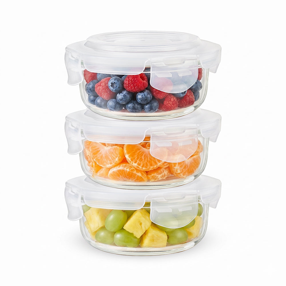Klip n Store Round Glass Container Set