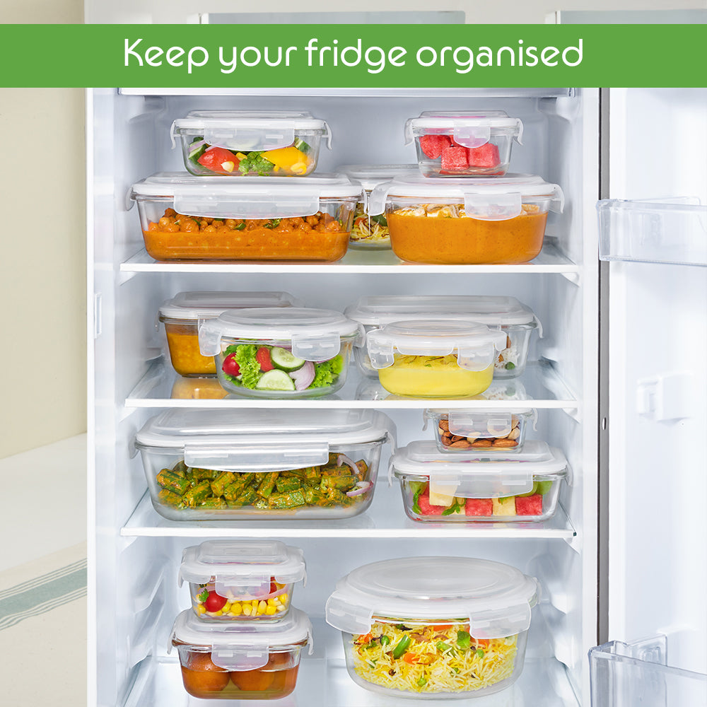 Borosil Klip n Store Round Glass Container, 320 ml