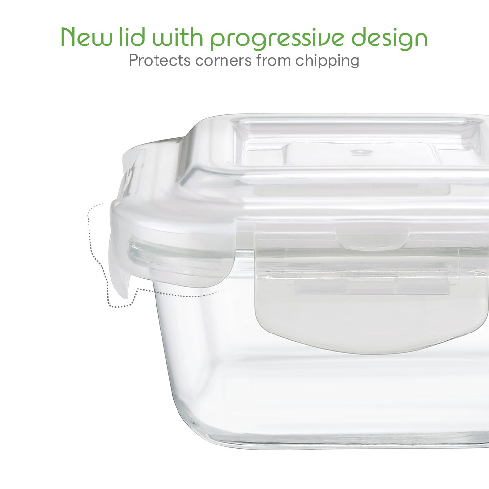 Borosil Klip n Store Square Glass Container, 400 ml