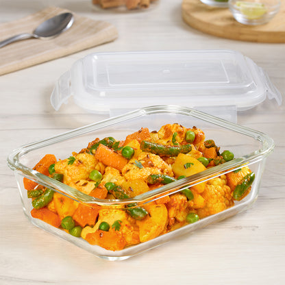 Borosil Klip n Store Rectangular Glass Container, 1.04 L