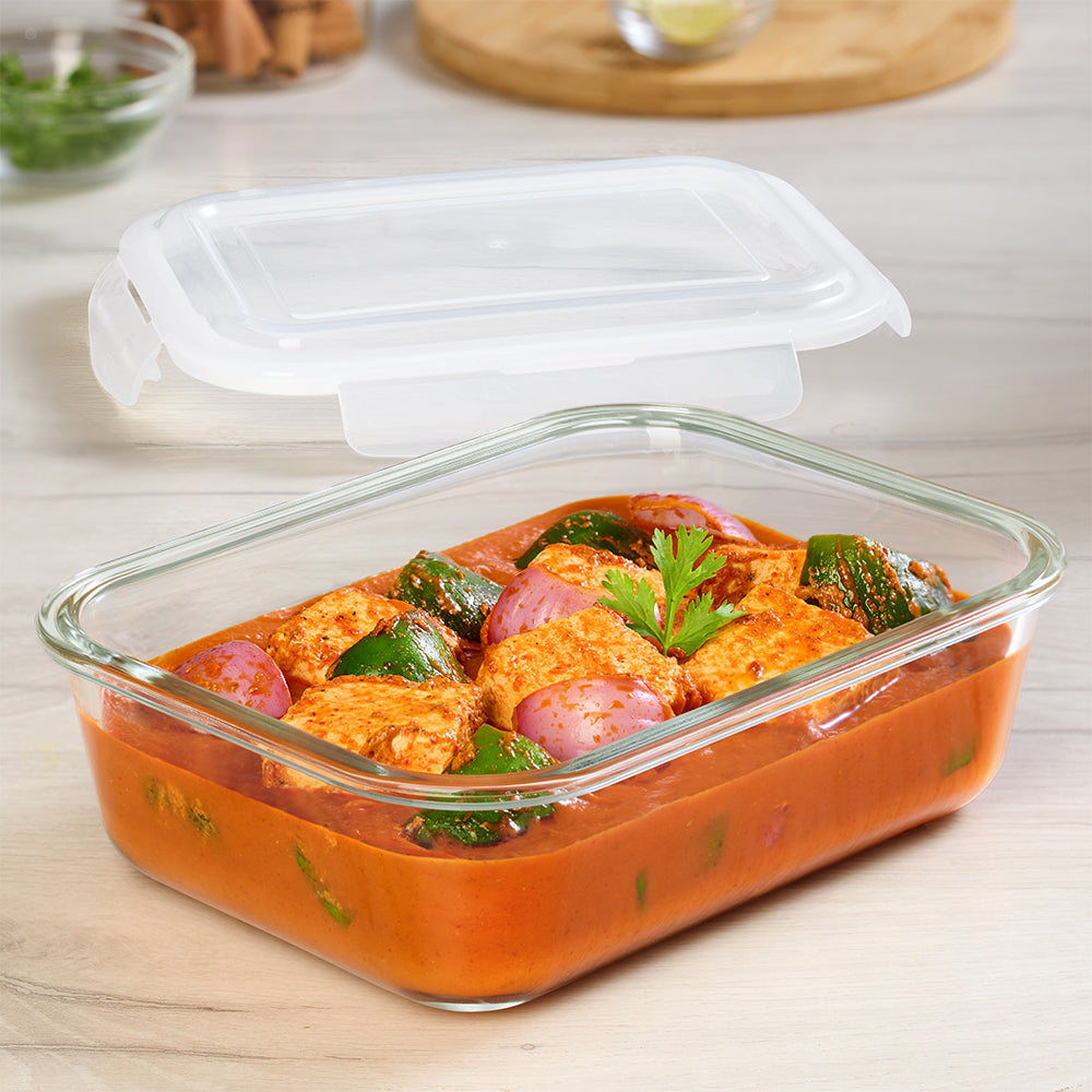 Borosil Klip n Store Rectangular Glass Container, 1.52 L