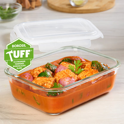 Borosil Klip n Store Rectangular Glass Container, 1.52 L