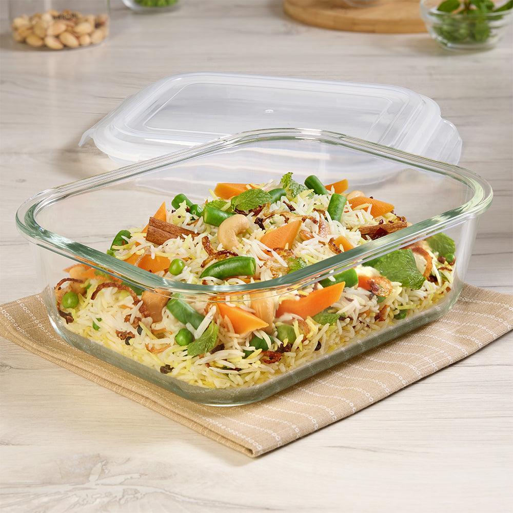 Borosil Klip n Store Rectangular Glass Container, 2 L