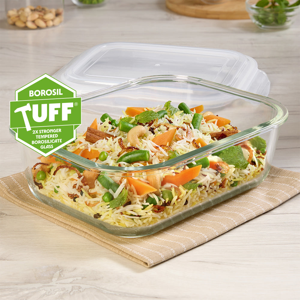 Borosil Klip n Store Rectangular Glass Container, 2 L